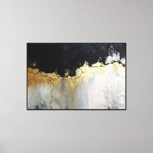 Lienzo Negro, dorado y blanco textura agrietada abstracta