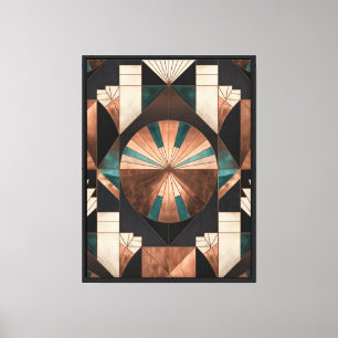 Lienzo Neo Art Deco Geométrico Resplandor de Cobre Teal D