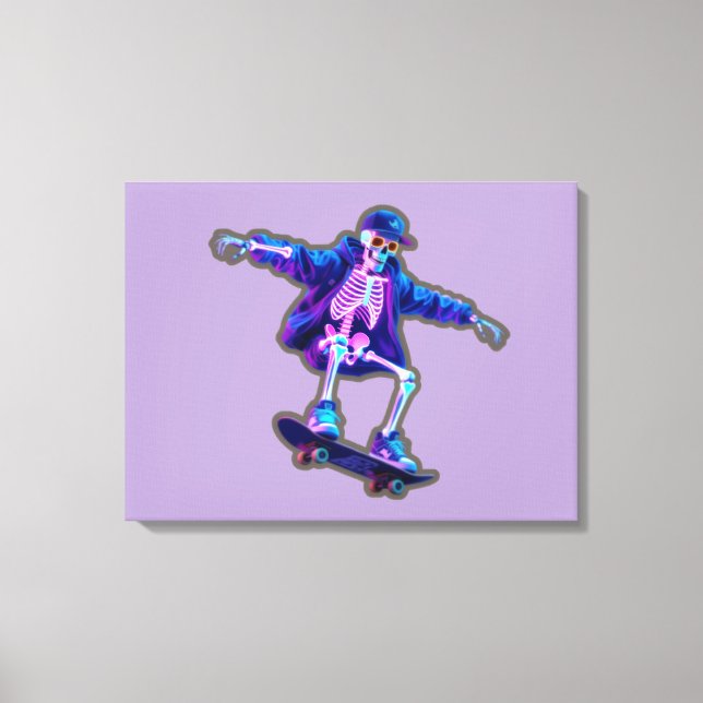 Lienzo Neon 3D Skeleton Skateboarding – Funny Streetwear  (Anverso)