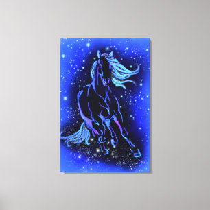 Lienzo Neon Blue Horse Running Canvas Print - Painting