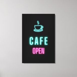 Lienzo Neon Cafe Open Coffee Bar Rótulo