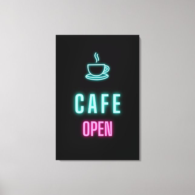 Lienzo Neon Cafe Open Coffee Bar Rótulo (Anverso)