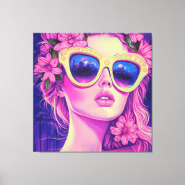 Lienzo Neon Dream Chica con gafas de sol florales