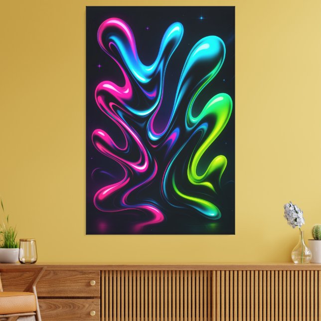 Lienzo Neon Dreams II Abstract Canvas | Chrome Wall Art (Insitu (Sala de estar))