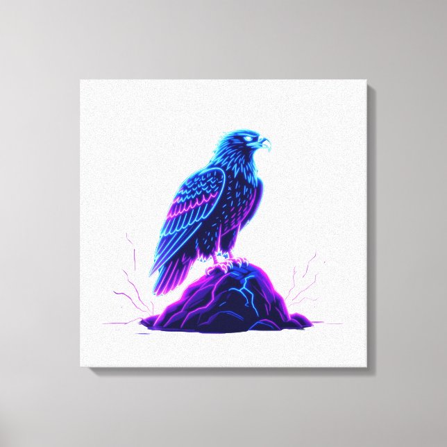 Lienzo Neon Eagle on Glowing Rock – Cyberpunk Style (Anverso)