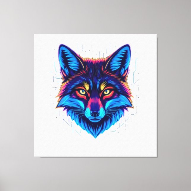 Lienzo Neon Fox Face – Vibrant Glowing Design (Anverso)