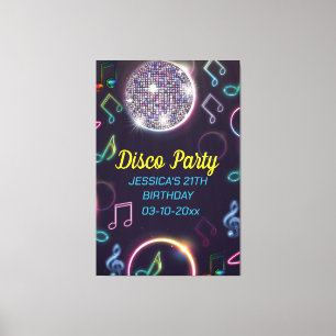 Lienzo Neon Glow Disco Dance Birday Party