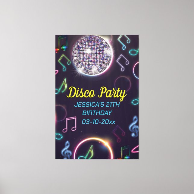 Lienzo Neon Glow Disco Dance Birday Party (Anverso)