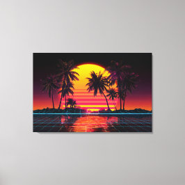 Lienzo Neon Grid Palm Sunset