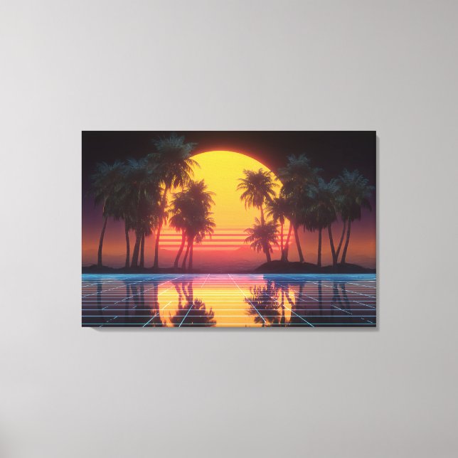 Lienzo Neon Palm Grid Sunset (Anverso)