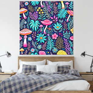 Lienzo Neon Psychedelic Mushroom Forest Dream