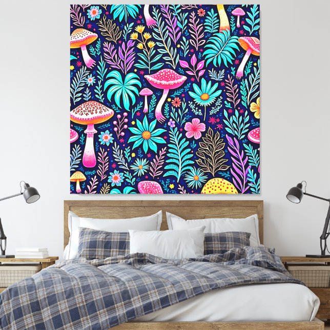 Lienzo Neon Psychedelic Mushroom Forest Dream (Insitu(Dormitorio))