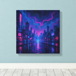 Lienzo Neon Skyline Mirage Futurista City Canvas Art