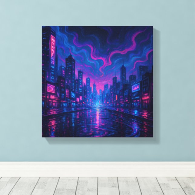Lienzo Neon Skyline Mirage Futurista City Canvas Art (Insitu (piso de madera))