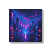Neon Skyline Mirage Futurista City Canvas Art