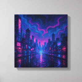 Lienzo Neon Skyline Mirage Futurista City Canvas Art