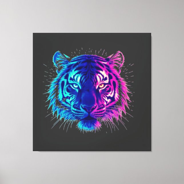 Lienzo Neon White Tiger – Glowing Cyberpunk Wildlife Art (Anverso)