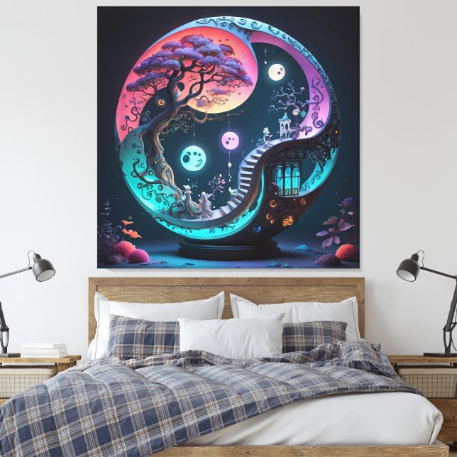Lienzo Neon Yin Yang Surreal Fantasy 1 (Insitu(Dormitorio))