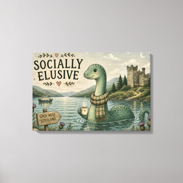 Lienzo Nessie esquiva socialmente críptido acogedor Loch  (Anverso)
