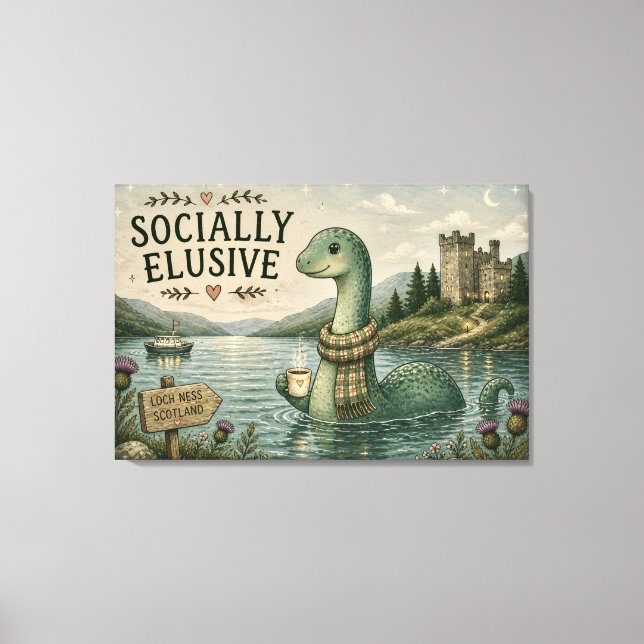 Lienzo Nessie esquiva socialmente criptozoología Loch Nes (Anverso)