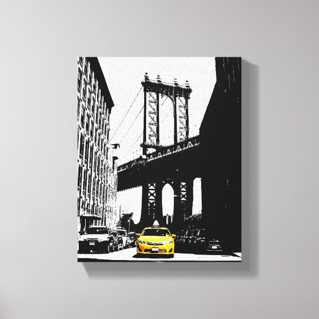 Lienzo New York City Yellow Taxi Brooklyn Bridge Pop Art (Anverso)