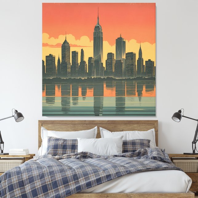 Lienzo New York State Mind - Canvas Retro Skyline (Insitu(Dormitorio))