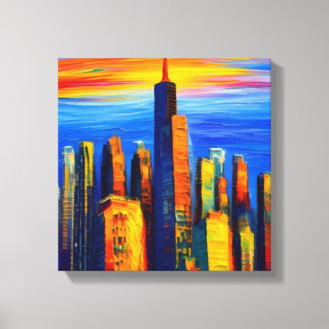 Lienzo New York Wolkenkratzer während des Sonnenuntergang (Anverso)