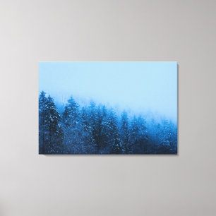 Lienzo Niebla sobre bosque cubierto de nieve en el lago B