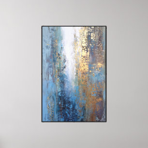 Lienzo Niebla y Metal: Oro Azul Abstracto