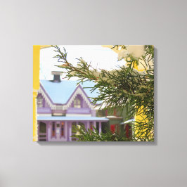 Lienzo Nieve, evergreen y cabañas - Viñetería de Martha