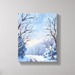 Lienzo Nieve Fresca   Carretera de Invierno Acuarela Natu