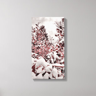 Lienzo Nieve Fresca Sobre Hojas Rojas