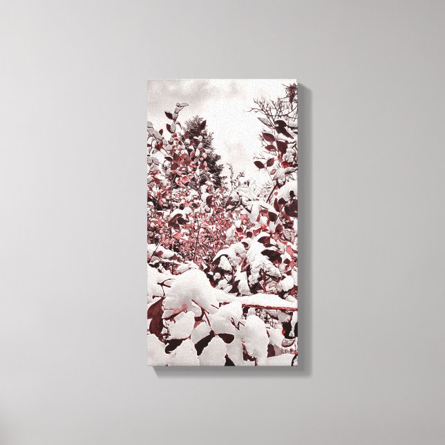 Lienzo Nieve Fresca Sobre Hojas Rojas (Anverso)