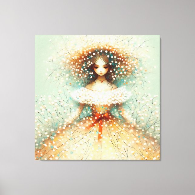 Lienzo Niña con flores de aliento del bebé (Anverso)