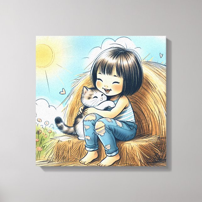 Lienzo Niña en pacas de heno (Anverso)
