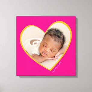 Lienzo NIÑA moderna foto corazón superpuesto rosa amarill