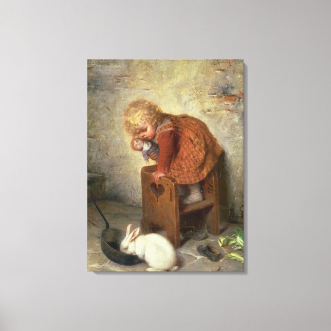 Lienzo Niña pequeña con conejo (Anverso)