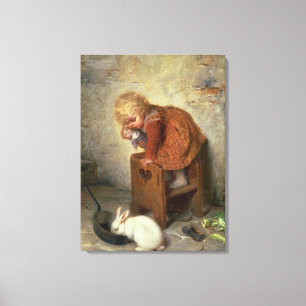 Lienzo Niña pequeña con conejo