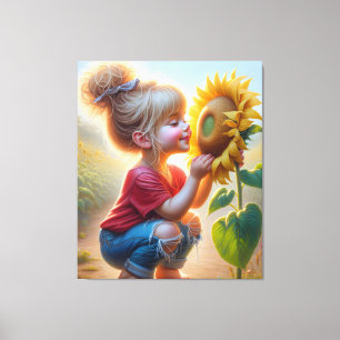 Lienzo Niña Pequeña Con Girasol