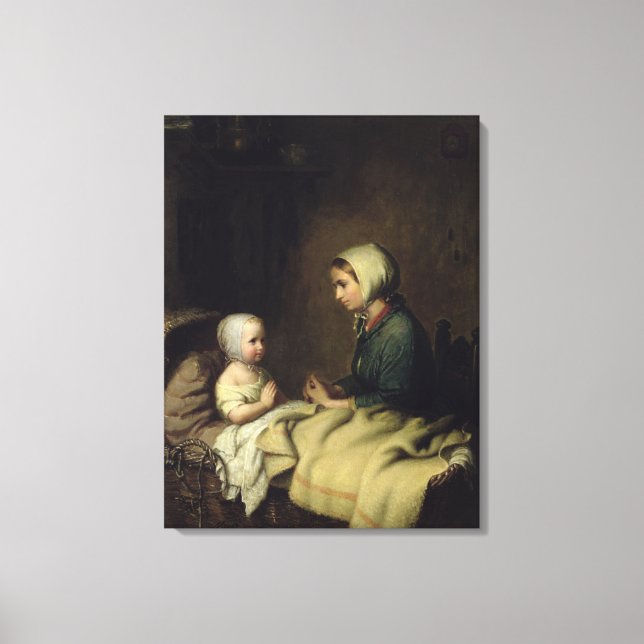 Lienzo Niña pequeña dice sus oraciones en cama (Anverso)