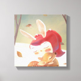 Lienzo Niña que abraza a ciervo