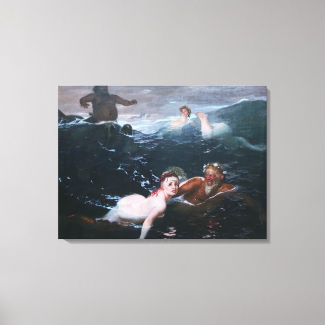 Lienzo Ninfas y sastres jugando en las olas (Anverso)
