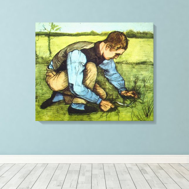 Lienzo Niño cortando hierba con esquila por Vincent van G (Insitu (piso de madera))