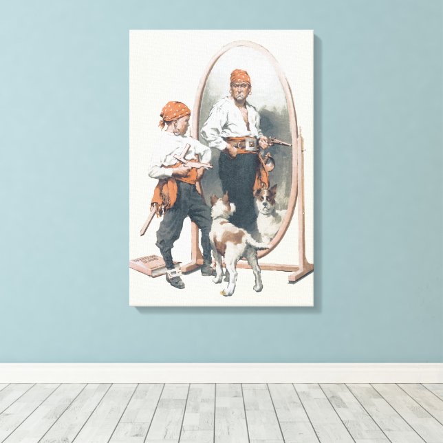 Lienzo Niño de cosecha, Pirata de niños, perro, espejo, b (Insitu (piso de madera))