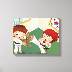 Lienzo Niño de karate sosteniendo madera con otra que la