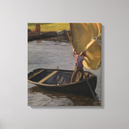 Lienzo Niño en un barco de vela en el río (por Magnus Enc
