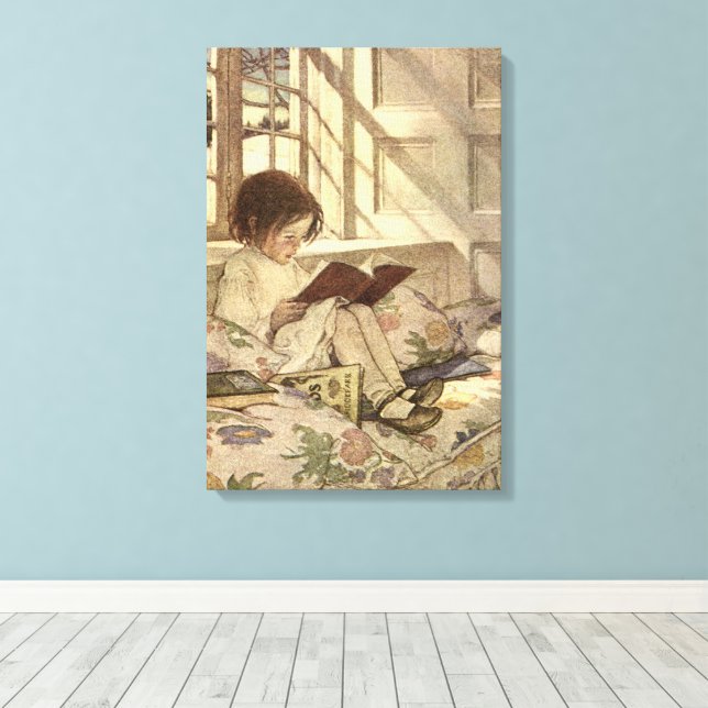 Lienzo Niño ventilado leyendo un libro, Jessie Willcox Sm (Insitu (piso de madera))