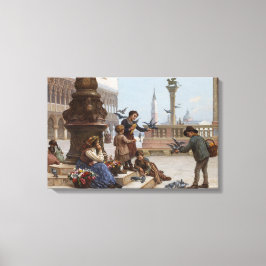 Lienzo Niños alimentando palomas en Venecia (por Paoletti