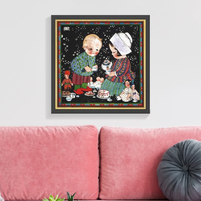 Lienzo Niños antiguos teniendo una fiesta de té de mentir (Insitu (Sala de estar))