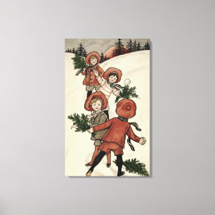 Lienzo Niños con bolas de nieve a tiros